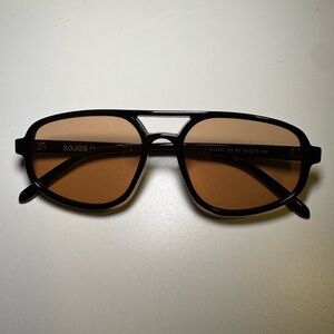 Women's Black Frame Brown Lens Aviator Sunglasses